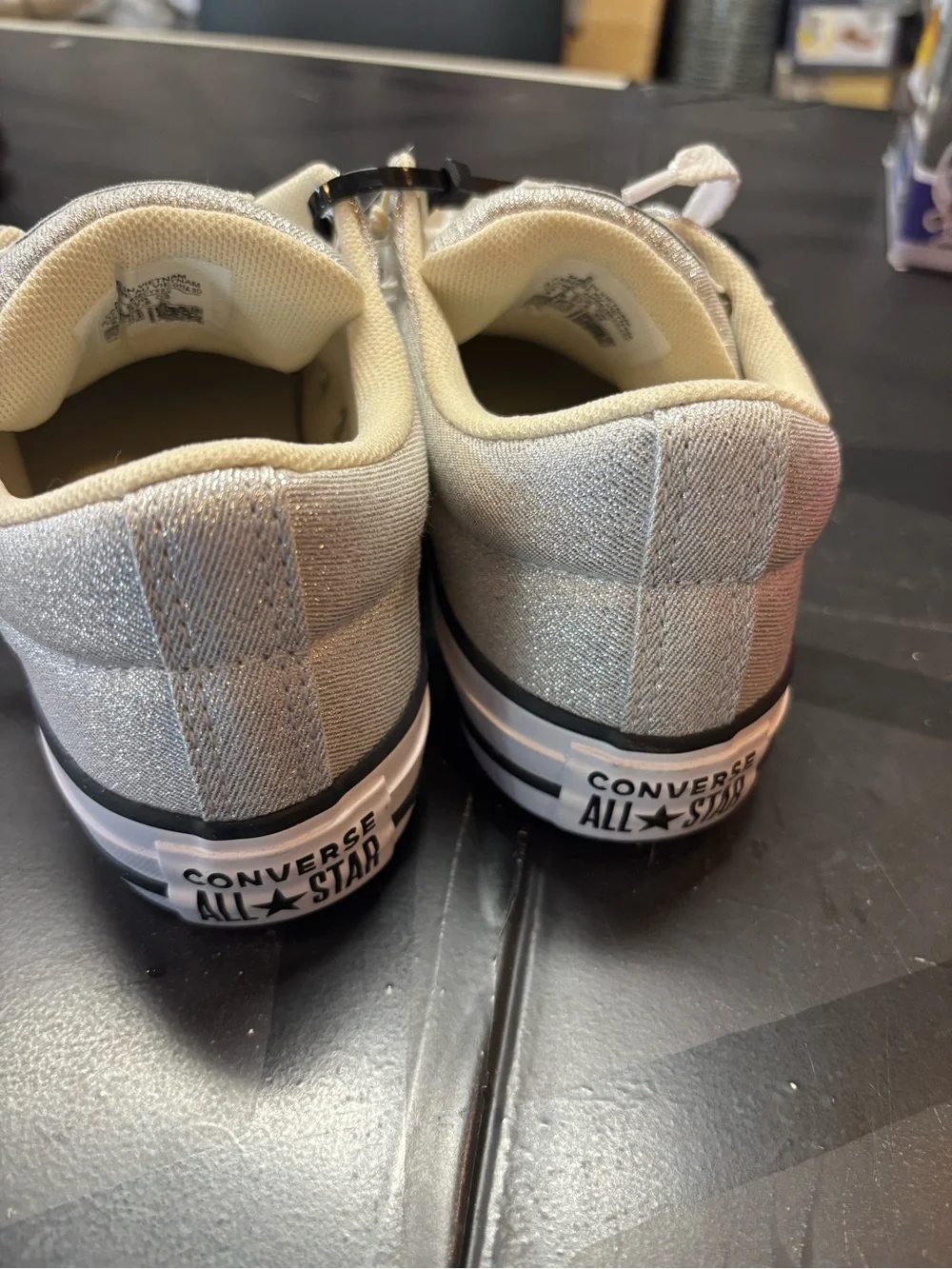 Converse Kids Silver Glitter Low Top Sneakers with White Trim b161s